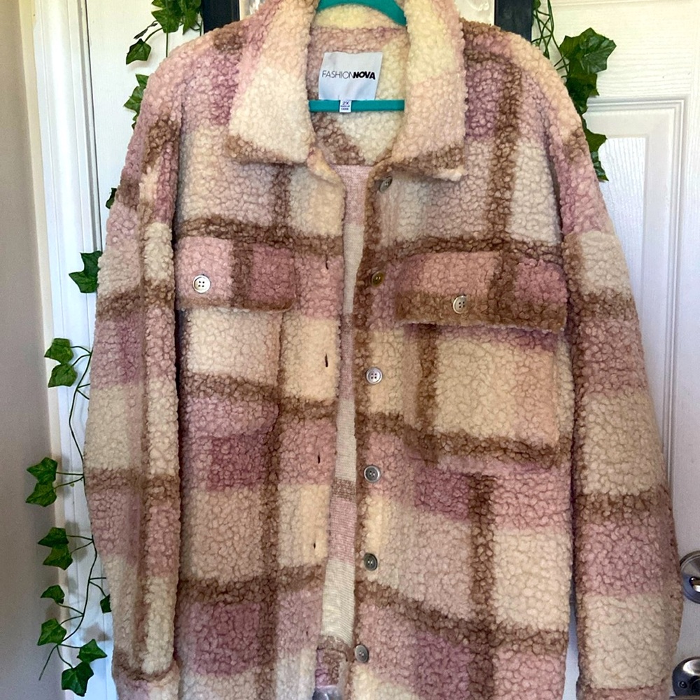 Teddy Flannel Shacket Size 2x Fashion Nova